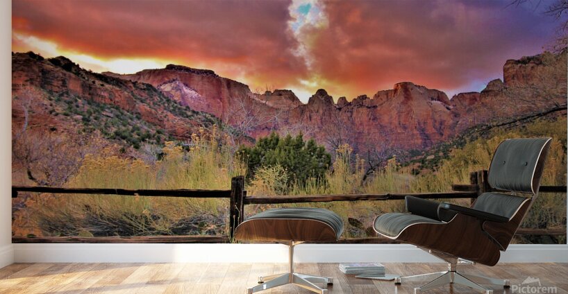 sunset zion fence Wall Murals