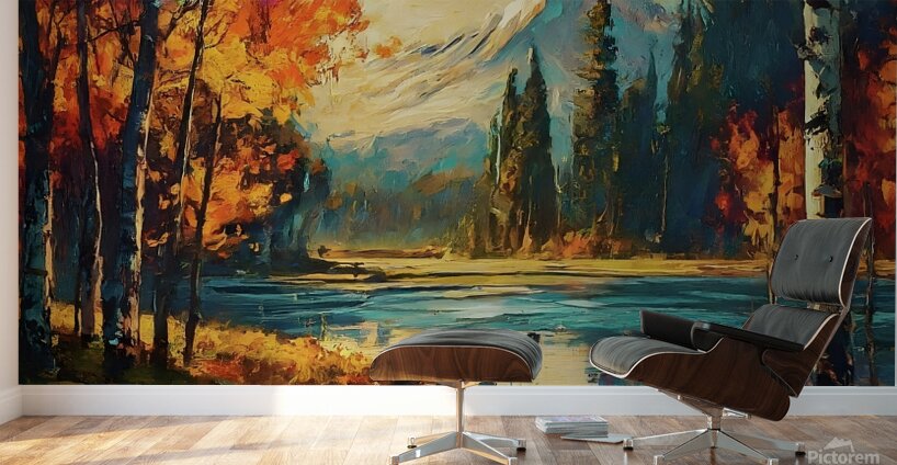 landscape with trees and river Wall Murals
