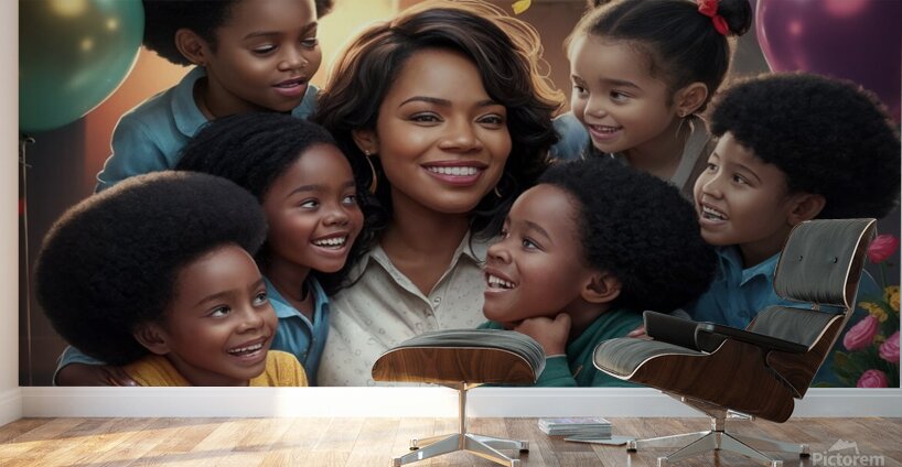 a heartwarming illustration of a loving mother an Wall Murals