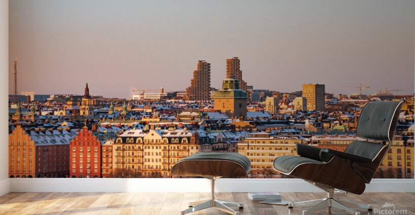 Sunset over Kungsholmen Stockholm Sweden with historic colorful buildings and Norra tornen. Wall Murals