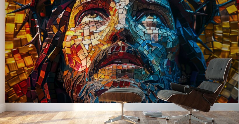 Vibrant mosaic of a bearded man Wall Murals