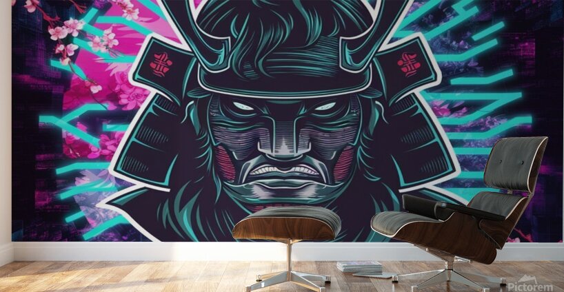 Futuristic samurai mask Wall Murals