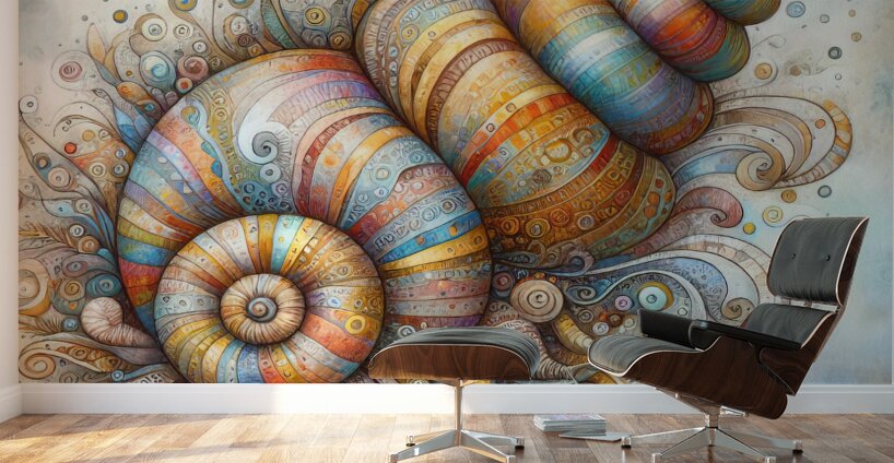 288 Mixed madia painting of a whimsical sea shell 1716491147.4485 Wall Murals