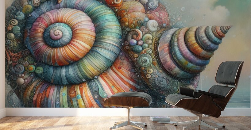 311 Mixed madia painting of a whimsical sea shell Wall Murals
