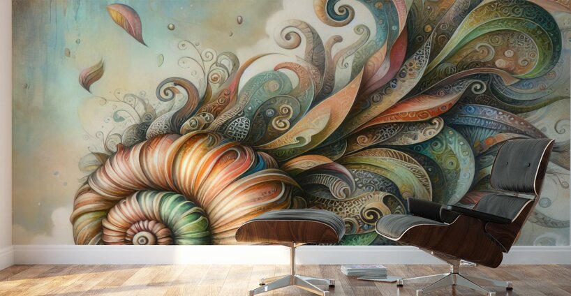 308 Mixed madia painting of a whimsical sea shell Wall Murals