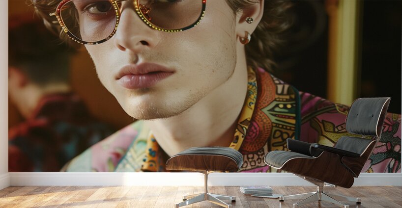 A cool MAN 90s model wearing rectangular glasse 7 Wall Murals