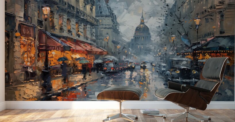 A captivating depiction of a bustling Parisian  d Wall Murals