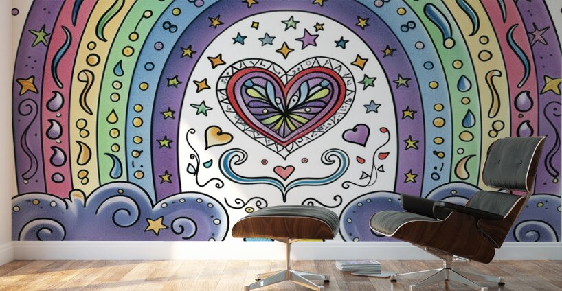 A coloring book page featuring a rainbow each w 3 Wall Murals