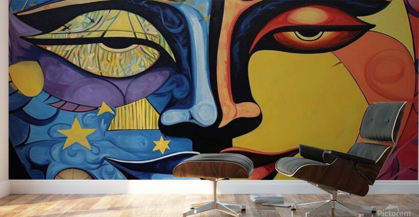 womans face with stars and moon Wall Murals