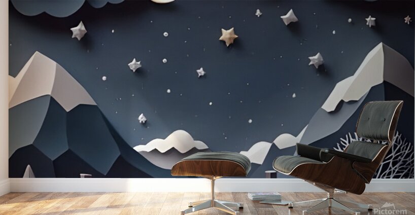 paper cut of a snowy landscape with houses Wall Murals