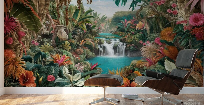 A breathtaking and vibrant illustration of an exotic tropical paradise Wall Murals