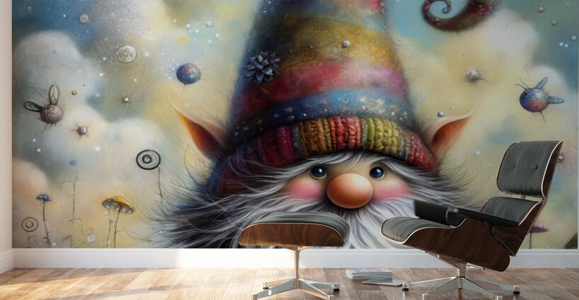 399 Mixed media painting of a whimsical nome Wall Murals