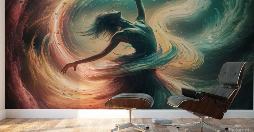 The harmony of light and shadow in a womans dance where colors meet in a mosaic of colors and feelings. Wall Murals