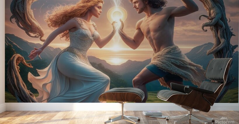 Une femme d Une beaute irreelle rencontre un homme au charme mysterieux  Wall Murals