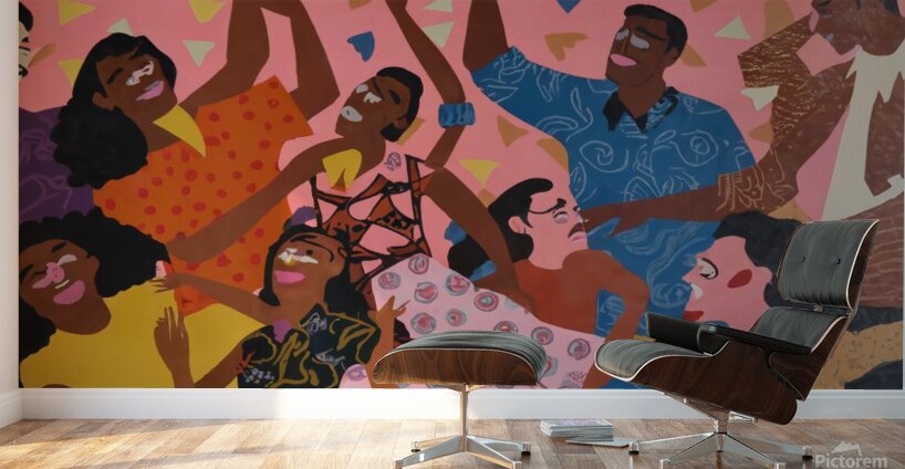 A vibrant joyful image of a group of people dancing and celebrating together Wall Murals