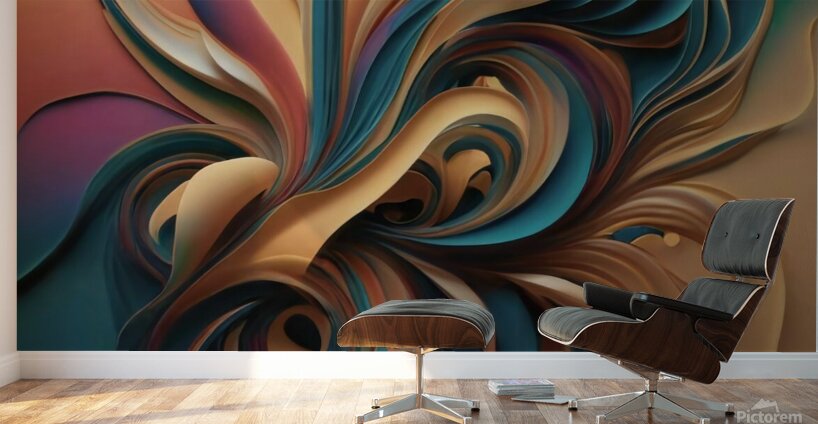 A stunning abstract digital art image with swirling organic shapes and vibrant colors including turquoise pink and gold Wall Murals
