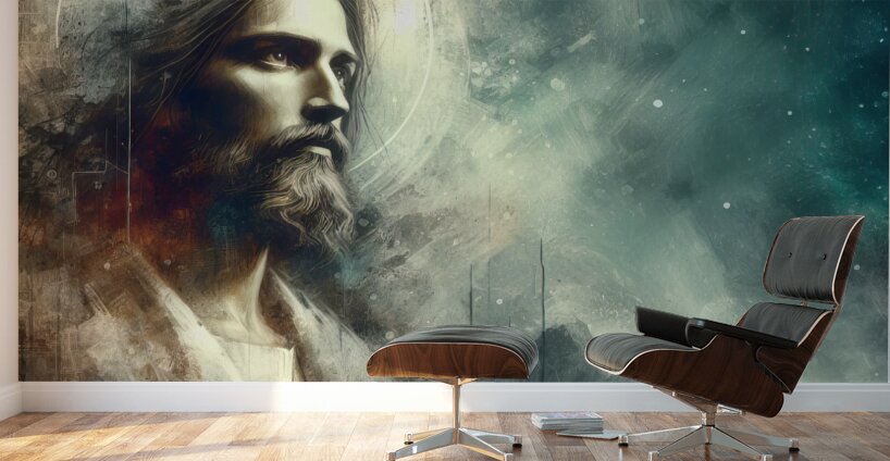 31 Portrait of Jesus Christ on abstract grunge ba Wall Murals