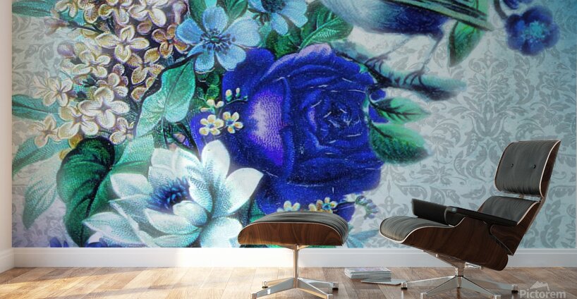 flower bird cyano Wall Murals