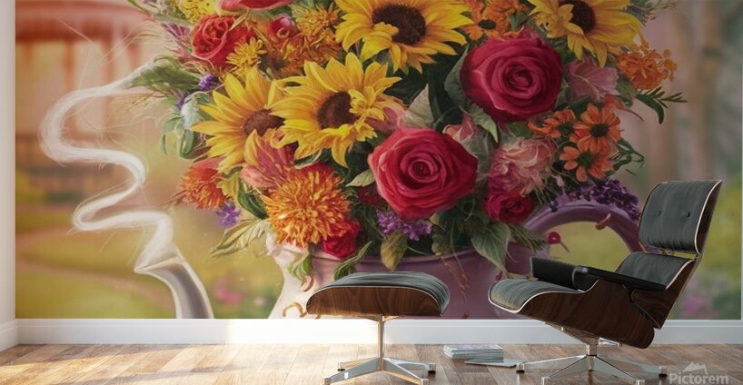  brimming with a vibrant medley of wildflowers. The teapot vase Wall Murals