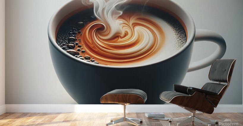 A meticulously crafted cup of coffee adorned with captivating foam art. Wall Murals