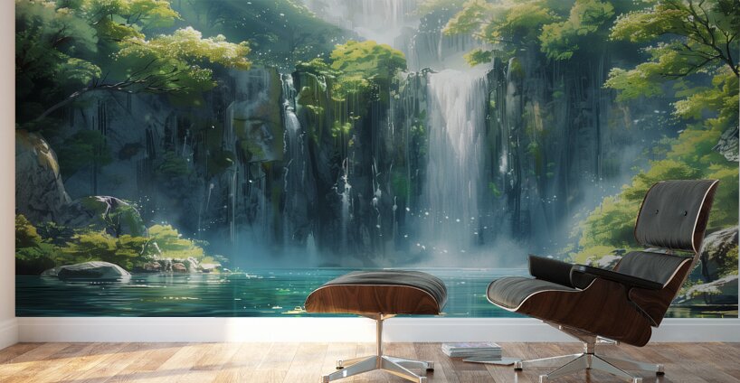 A breathtaking vista of a cascading waterfall f 1 Wall Murals
