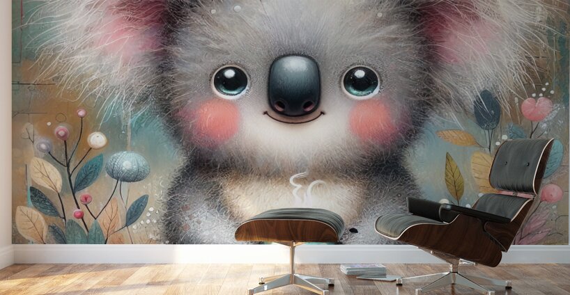 57 Mixed media painting of a whimsical koala Wall Murals