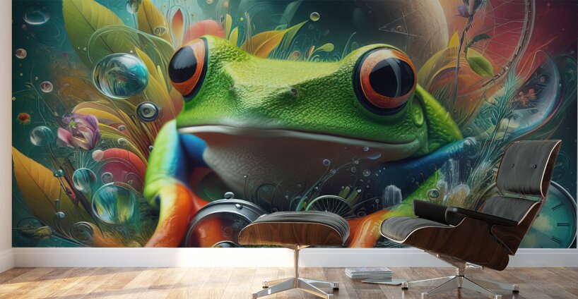 124 Creative natural background with a green frog Wall Murals
