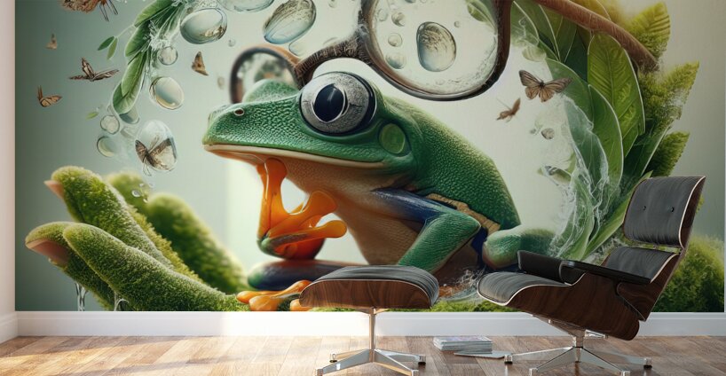 119 Creative natural background with a green frog Wall Murals