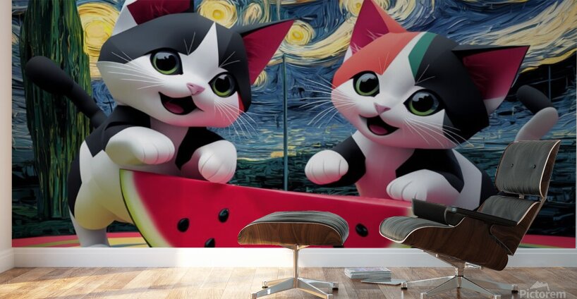 Watermelon Cats Wall Murals