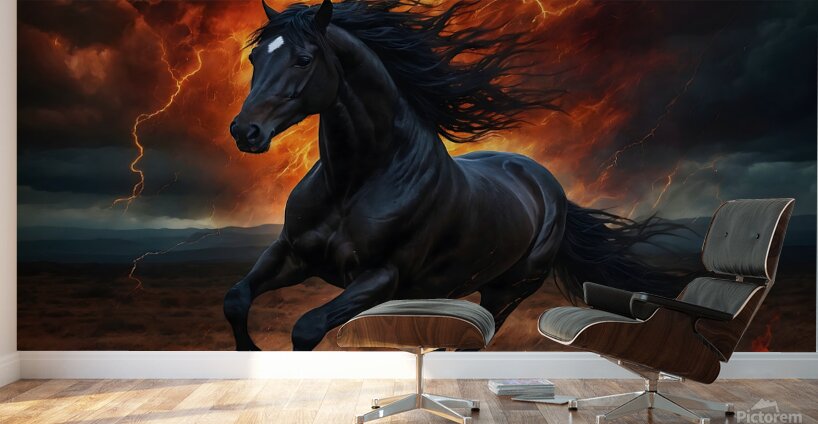 Majestic Horse Amidst Stormy Backdrop Wall Murals