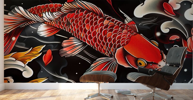 Traditional japanese koi fish illustration Wall Murals