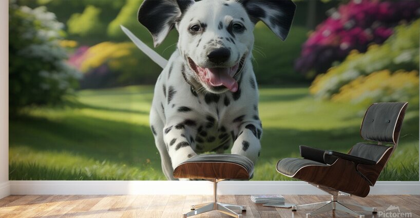 Lively runner: A Dalmatian sprinting happily through a park. Wall Murals