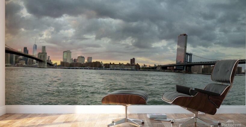 Sunset at Brooklyn & Manhattan Bridges Wall Murals