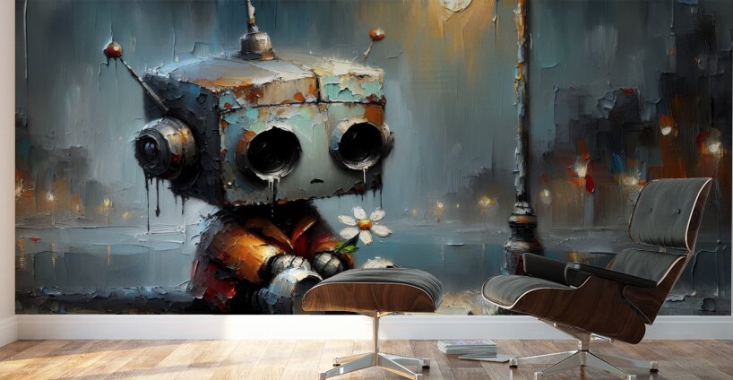 Melancholy Robot in City Wall Murals