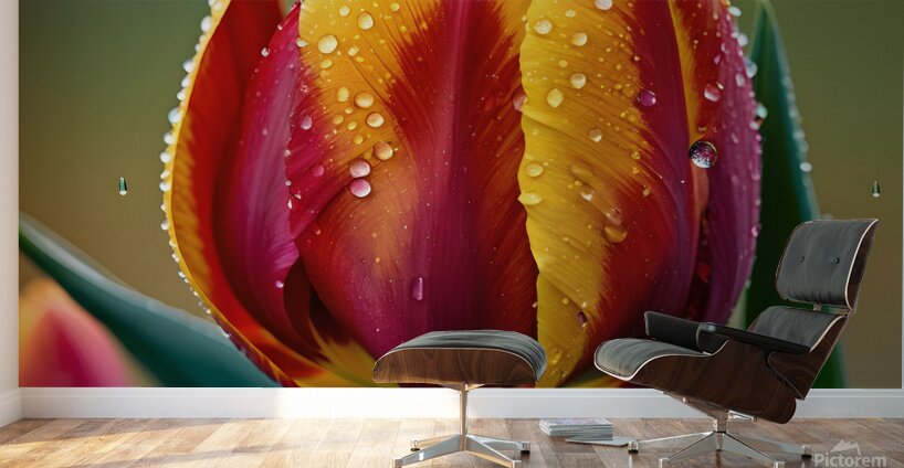 Clous-UP Beautiful Red and Yellow Tulips With RainDrops Wall Murals