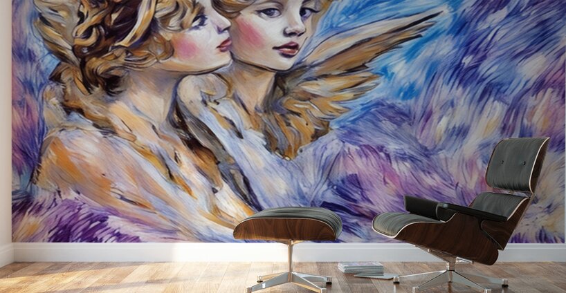 ArtXcl 178 two girls Vintage painting Wall Murals