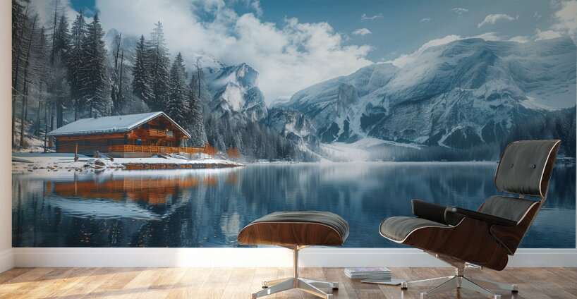 A serene mountain lake surrounded by snow cappe 8 Wall Murals