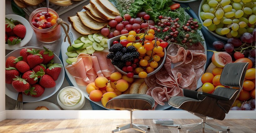 a top view of colorful table set with many diff 2 Wall Murals