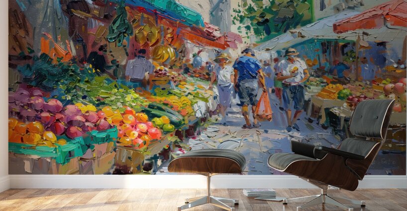 A vibrant market scene bustling with activity w f Wall Murals