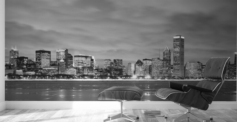 B&W Skyline Reflection Lake Mich Chicago IL US 79447 Wall Murals