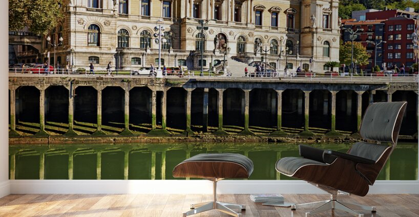 Bilbao Biscay Spain. Historical buildings by Nervion River Wall Murals