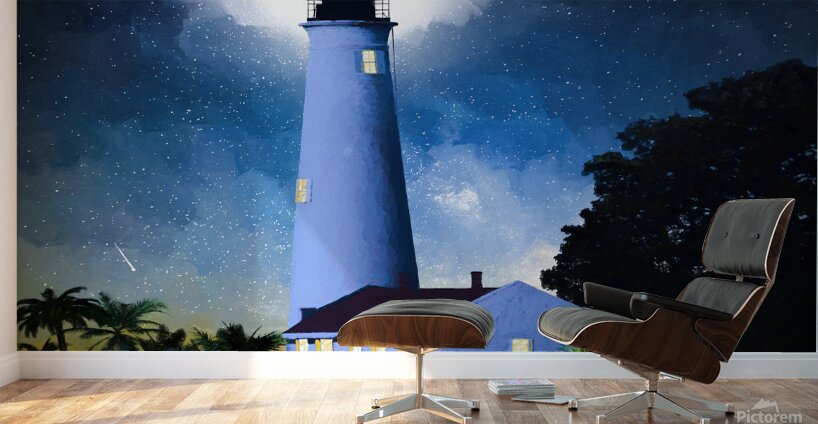 Night Time View of St Marks Lighthouse - Florida Coast Landscape Wall Murals
