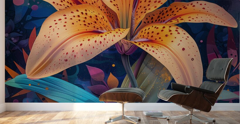 A vibrant lily flower in full bloom depicted wi 5 Wall Murals