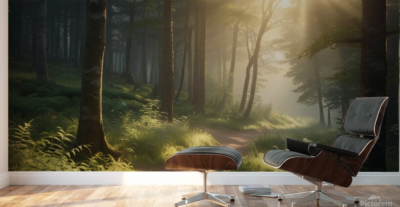 Peaceful Forest Path with Morning Light amazing serene landscape Wall Murals