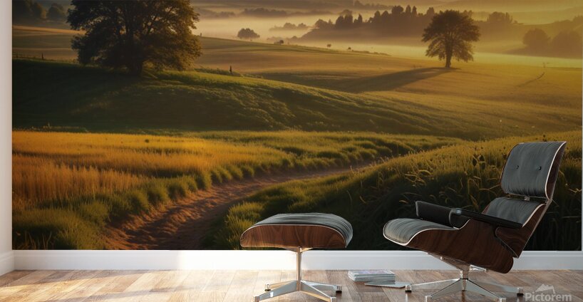 Golden Hour Over a Serene Countryside amazing serene landscape Wall Murals