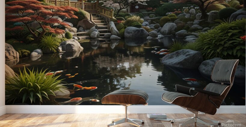 Tranquil Japanese Garden with Koi Pond amazing serene landscape Wall Murals