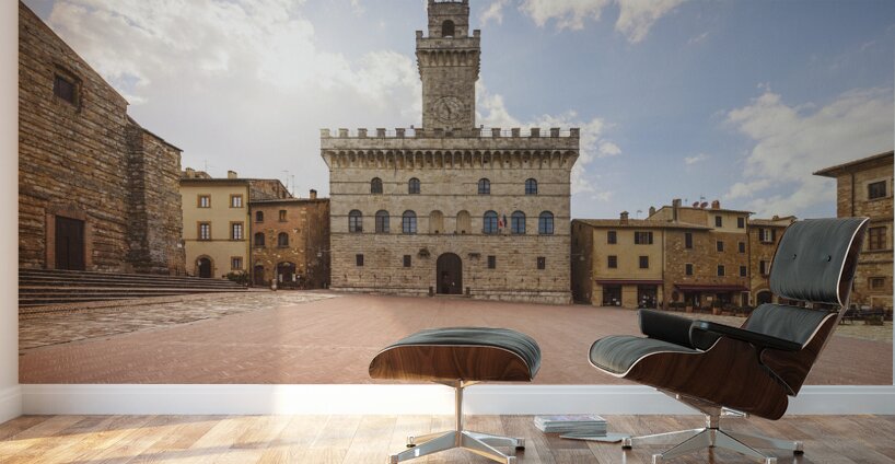 Piazza Grande and Palazzo Comunale of Montepulciano. Tuscany Wall Murals