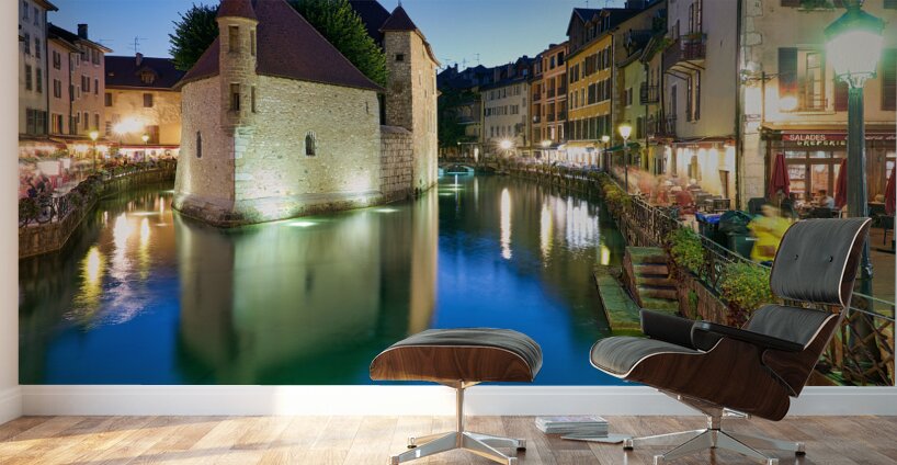 Annecy Haute Savoie France. The Palais de lIsle and Thiou river at sunset Wall Murals