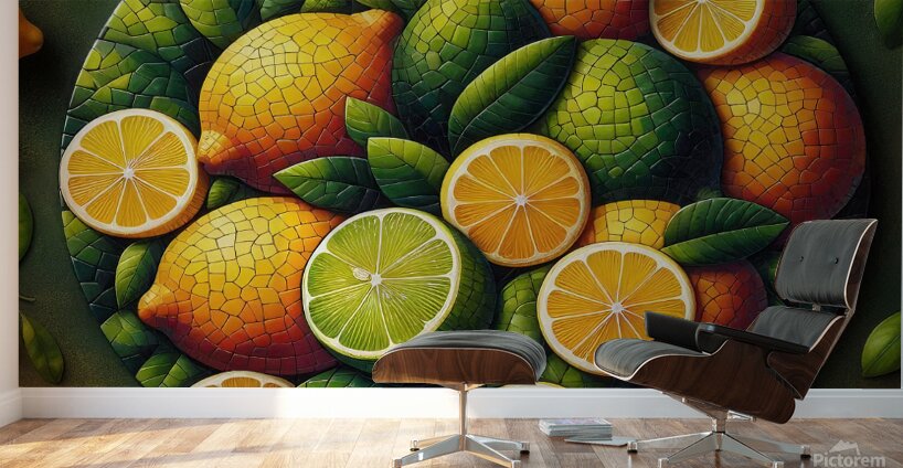 A vibrant mosaic of fresh lemons and leaves Wall Murals