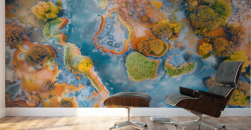 Aerial View of Multicolored autumn in wetlands  2 Wall Murals